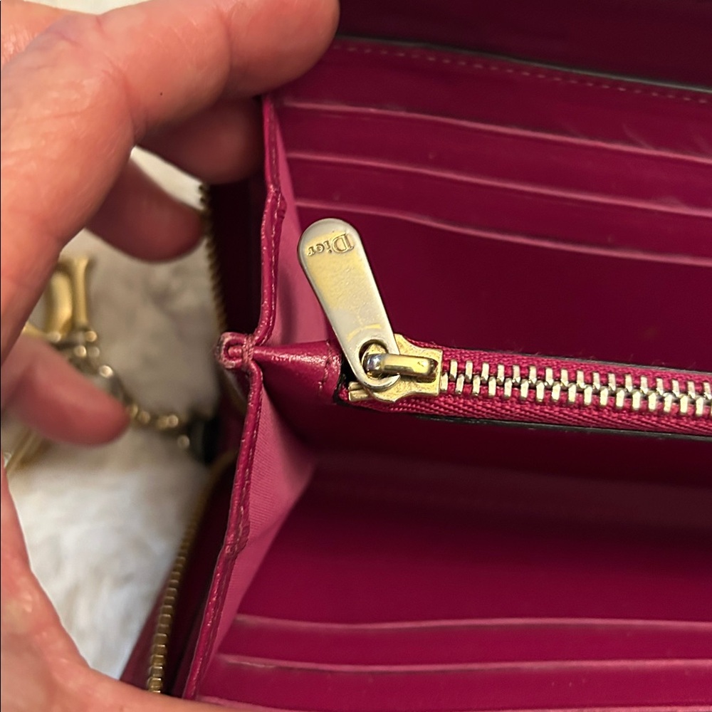 Christian Dior black and raspberry leather long zip around wallet with charms - Picture 11 of 17